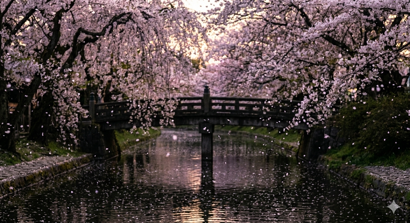 夕暮れ時の水面を、はかなく彩る散り際。平安の昔から変わらないこの景色に、日本人は「無常」を見出してきた。