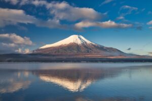 早朝の山中湖と富士山