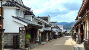 江戸時代の面影を色濃く残す脇町 うだつの風情ある町並み 。豪商の家々に立つ「うだつ」が美しい景観を形づくる。
